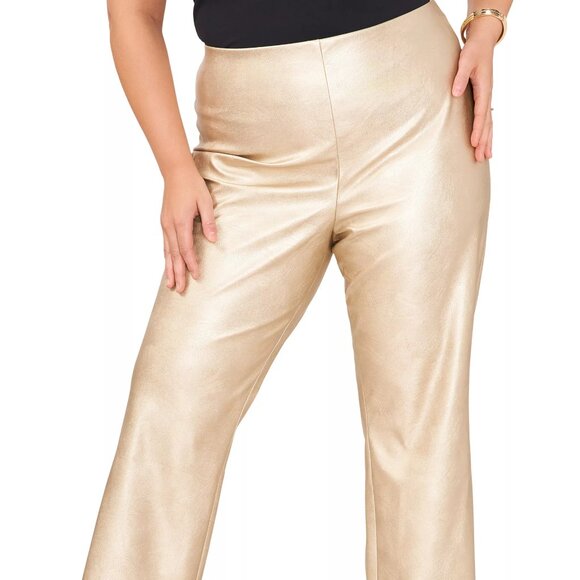 Vince Camuto Gold Pants Women's Plus Size 24W Straight Leg Party Holiday Vegan - Picture 1 of 12